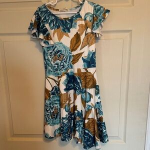 Charming Blue and Brown Floral Dress for Kids